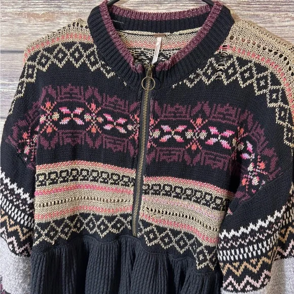 Free People Black Cozy Cottage Half Zip Sweater S Small Cabin Winter Cottagecore - Picture 6 of 10